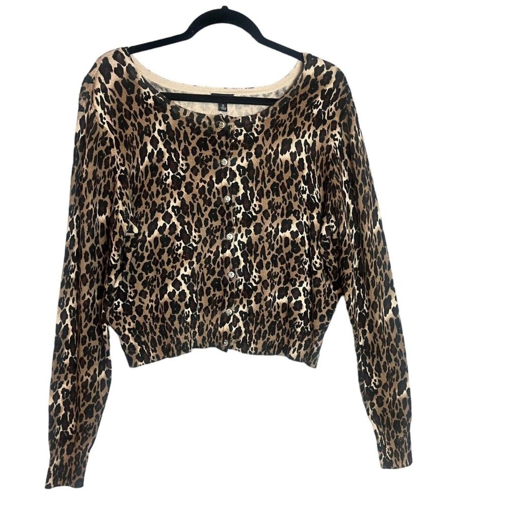 Torrid Cardigan Sweater Leopard Print Button Front Cropped Brown Black Size 0